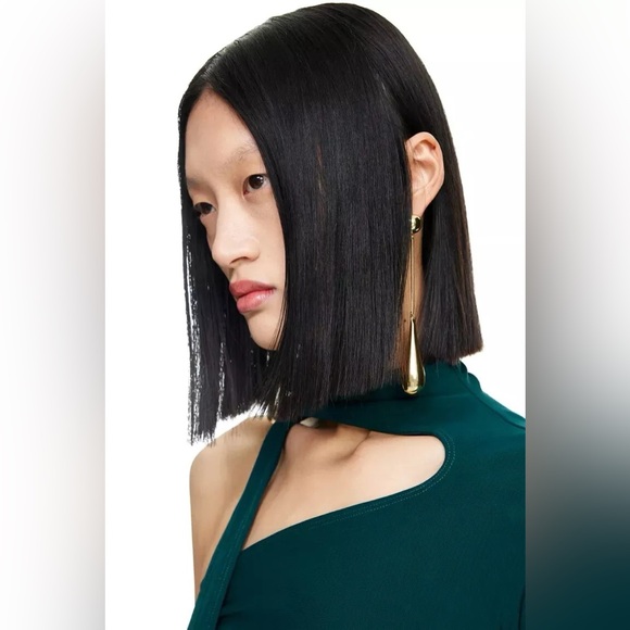 Mugler H&M gold Teardropp Pendant Earrings - Picture 8 of 9